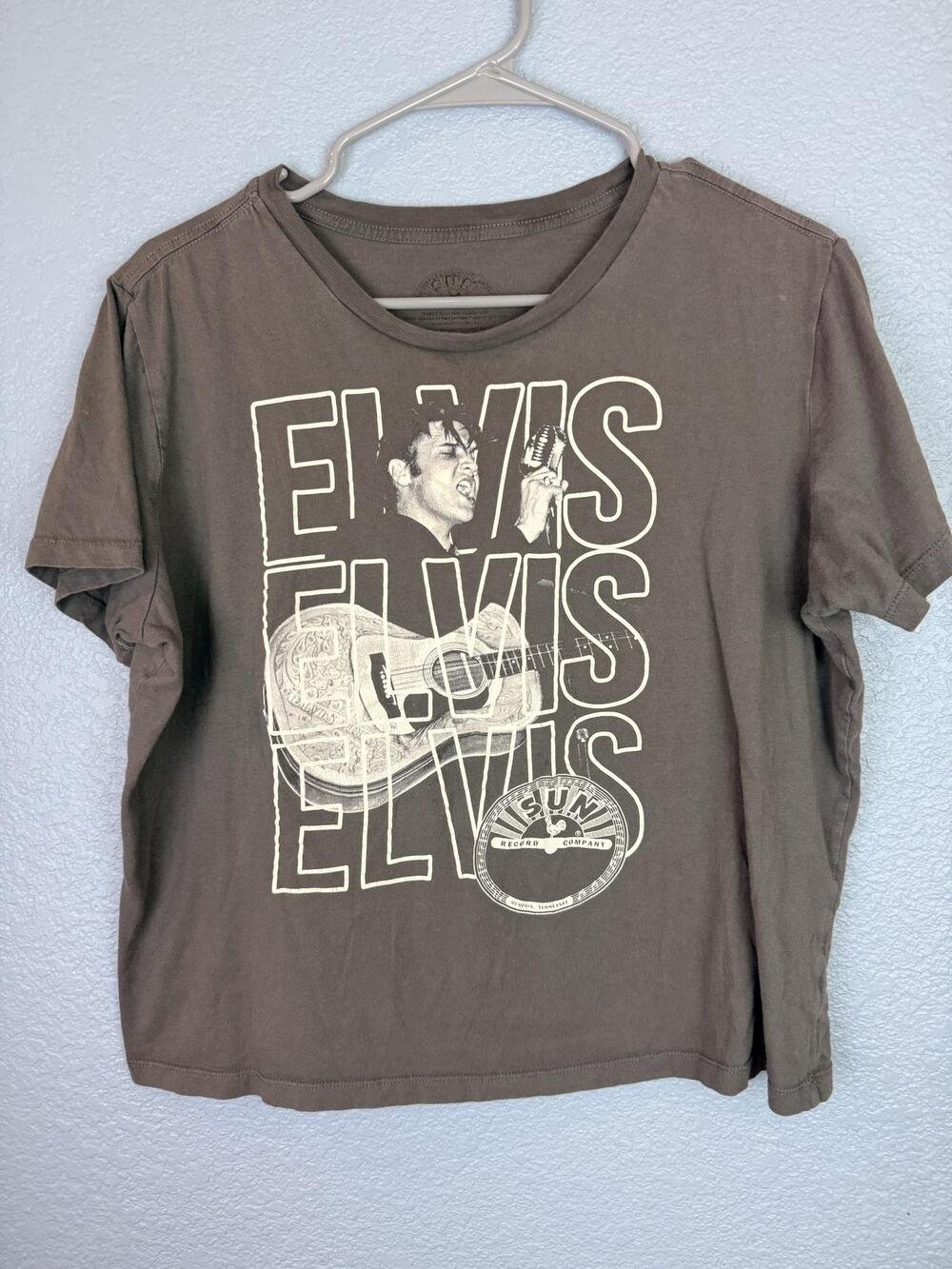 Sun Records Shirt Womens XL grey Elvis Graphic Cropped Music Rock Tee Top
